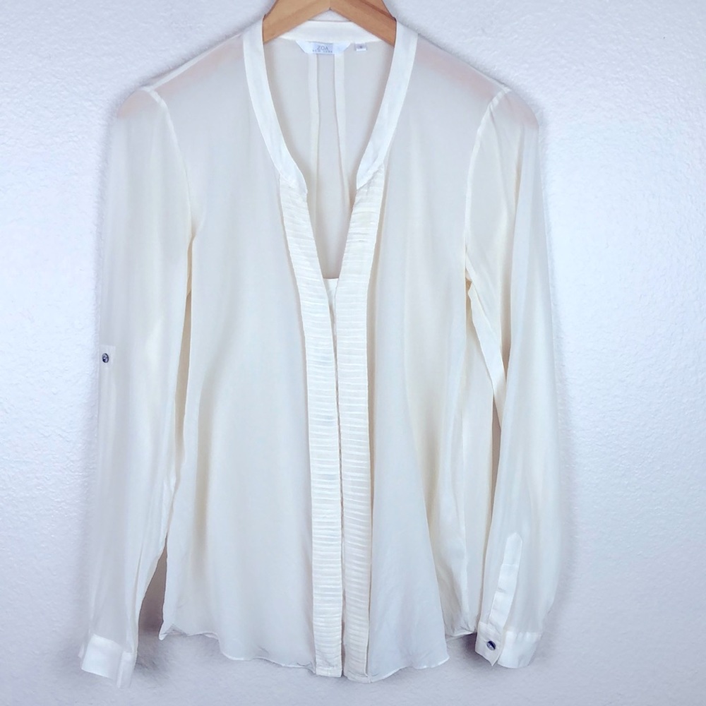 Anthropologie ZOA New York Cream Silk Blouse Shirt